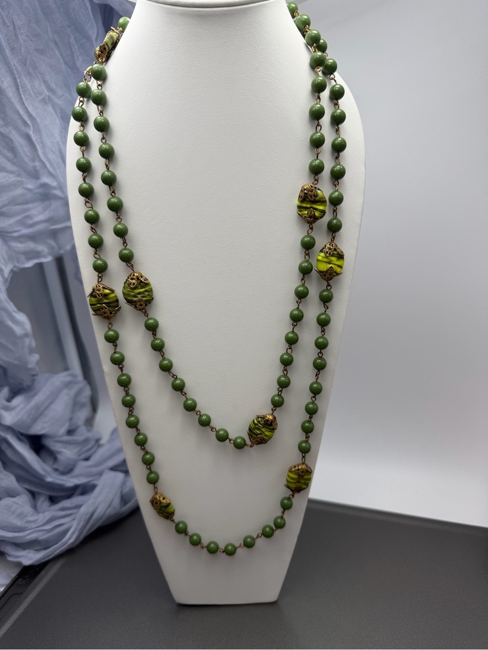 Vintage Uranium Glass long Necklace